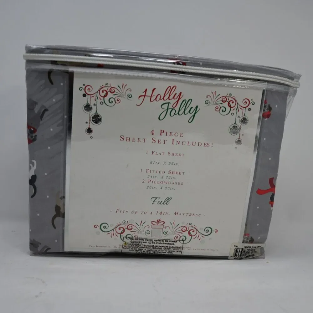 Holly Jolly Full 4pc Sheet Set Dogs Christmas Gray New Package Wear